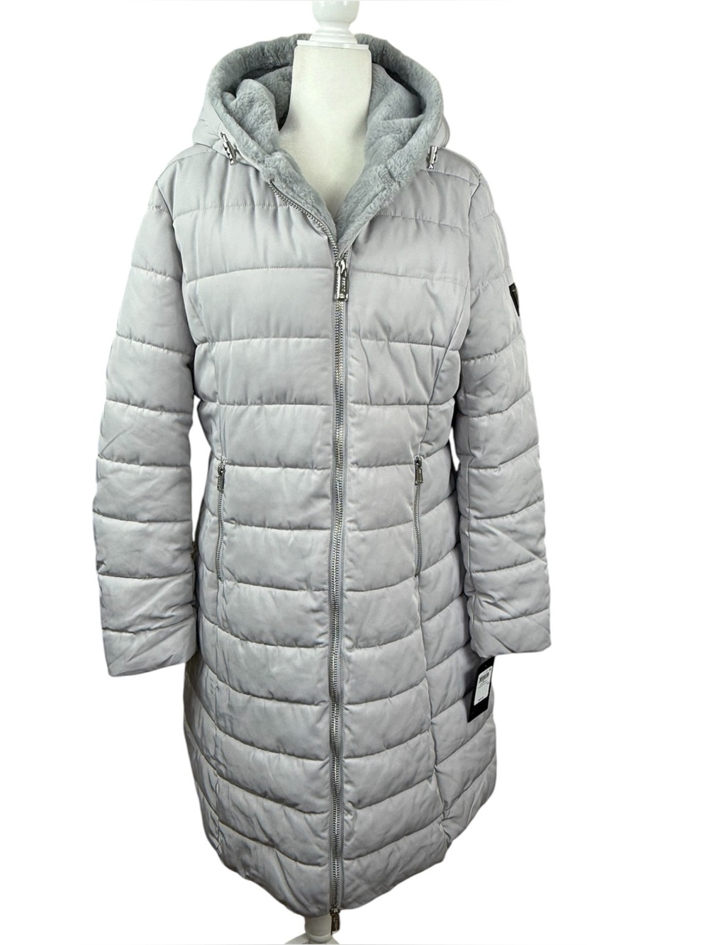 $320 NWT Guess Helena Long Fur Jacket XL Gray Coat Puffer Hooded Winter Cozy - Picture 5 of 10